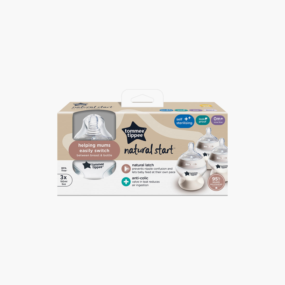 Tommee Tippee 3-Piece Natural Start Feeding Bottles - 150 ml - Feeding Bottles