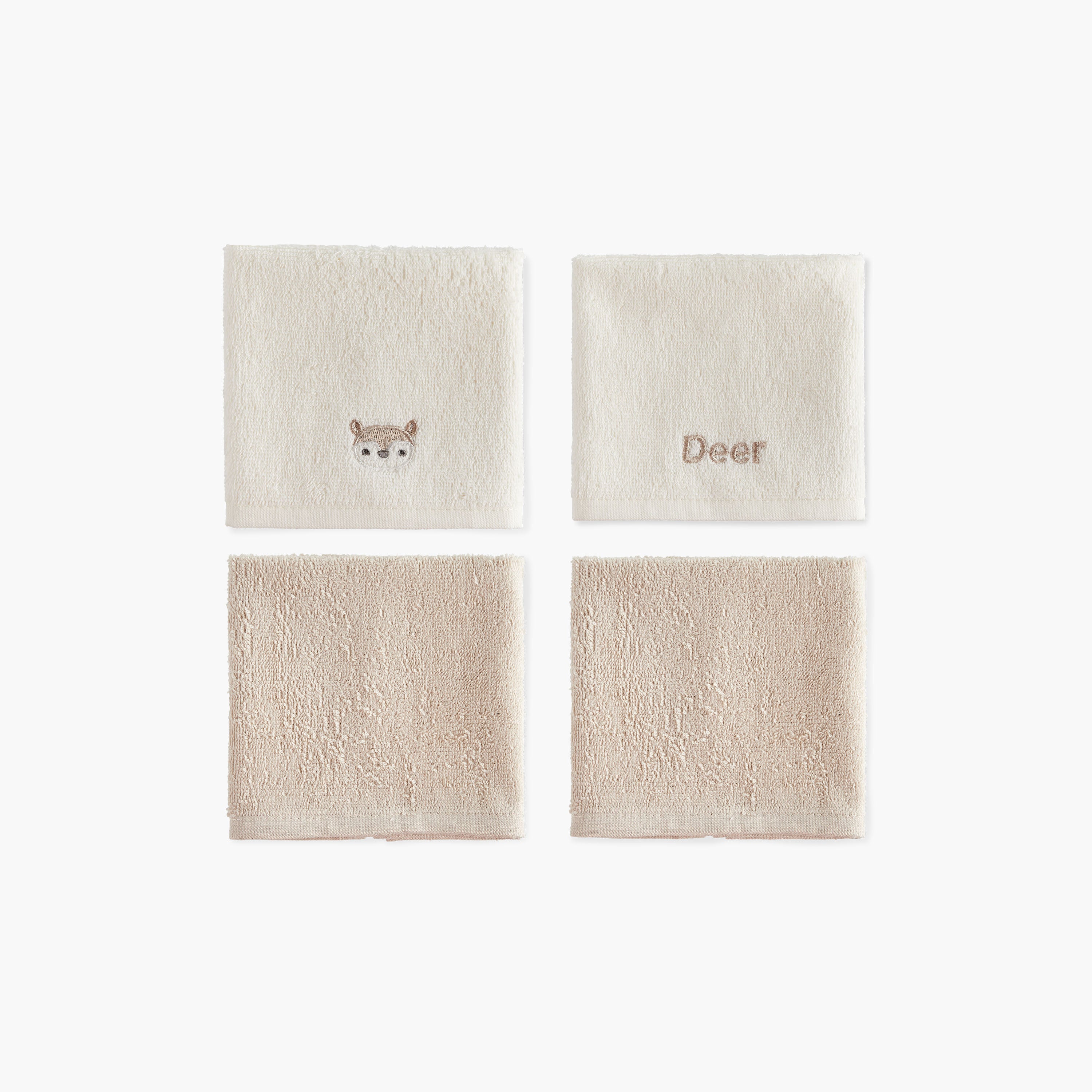 Juniors 4-Piece Deer Embroidered Wash Cloth Set - 26x26 cm - HomeBabyBath & CareTowels