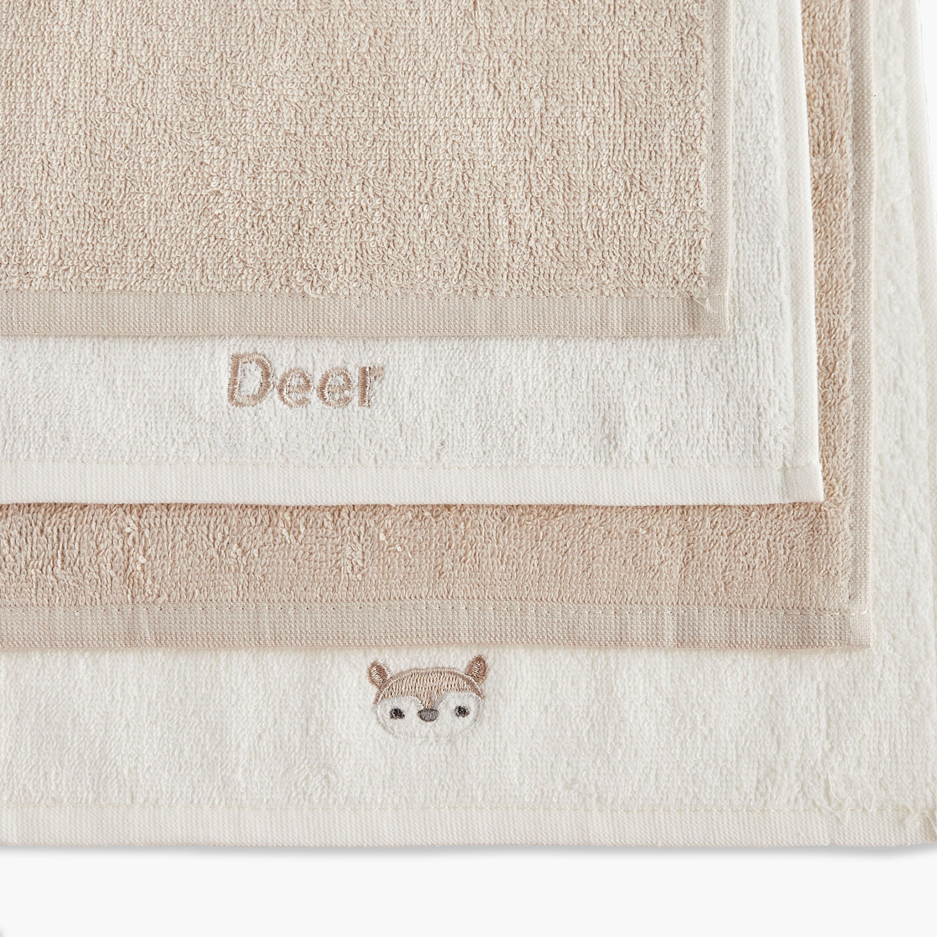 Juniors 4-Piece Deer Embroidered Wash Cloth Set - 26x26 cm
