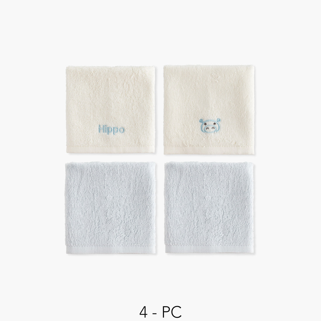 Juniors 4-Piece Hippo Embroidered Wash Cloth Set - 26x26 cm - HomeBabyBath & CareTowels
