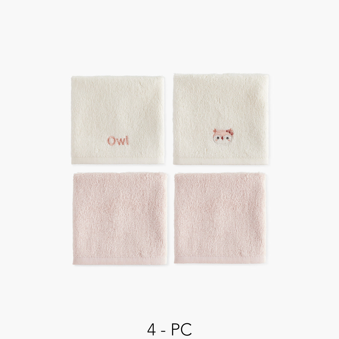 Juniors 4-Piece Owl Embroidered Wash Cloth Set - 26x26 cm - HomeBabyBath & CareTowels