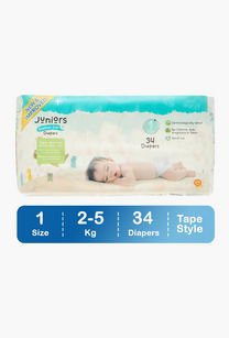 Juniors 34-Piece Tape Style Diapers Size 1 (2-5 kg) Feather Soft Mega Value Pack-undefined-image-1
