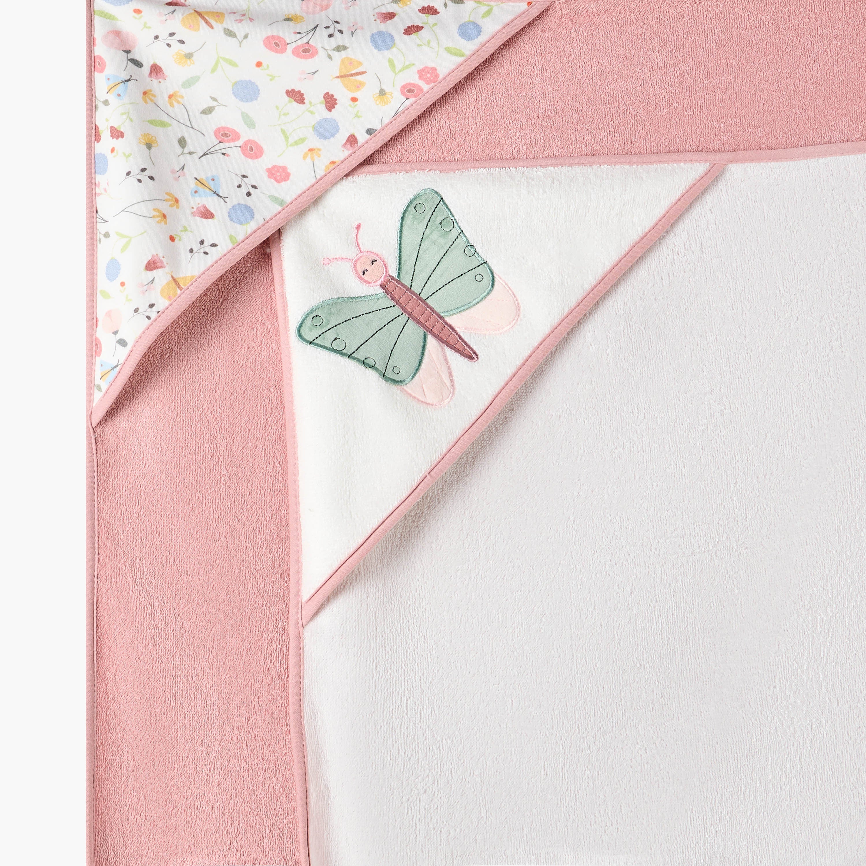 Juniors 2-Piece Butterfly Embroidered Hooded Towel Set - 75x75 cm