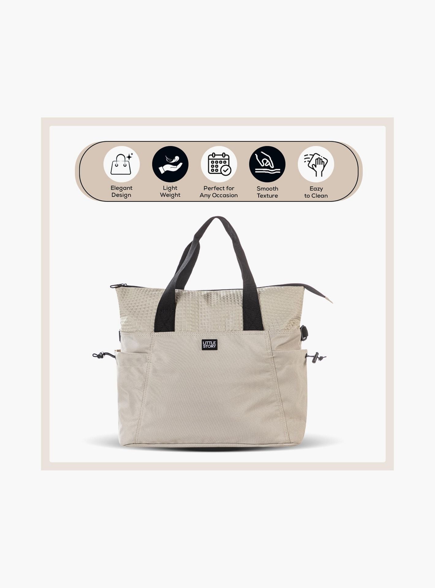 Little Story Mommy Diaper Bag with Changing Mat - Beige-baby-gear-diaperbags-image-11