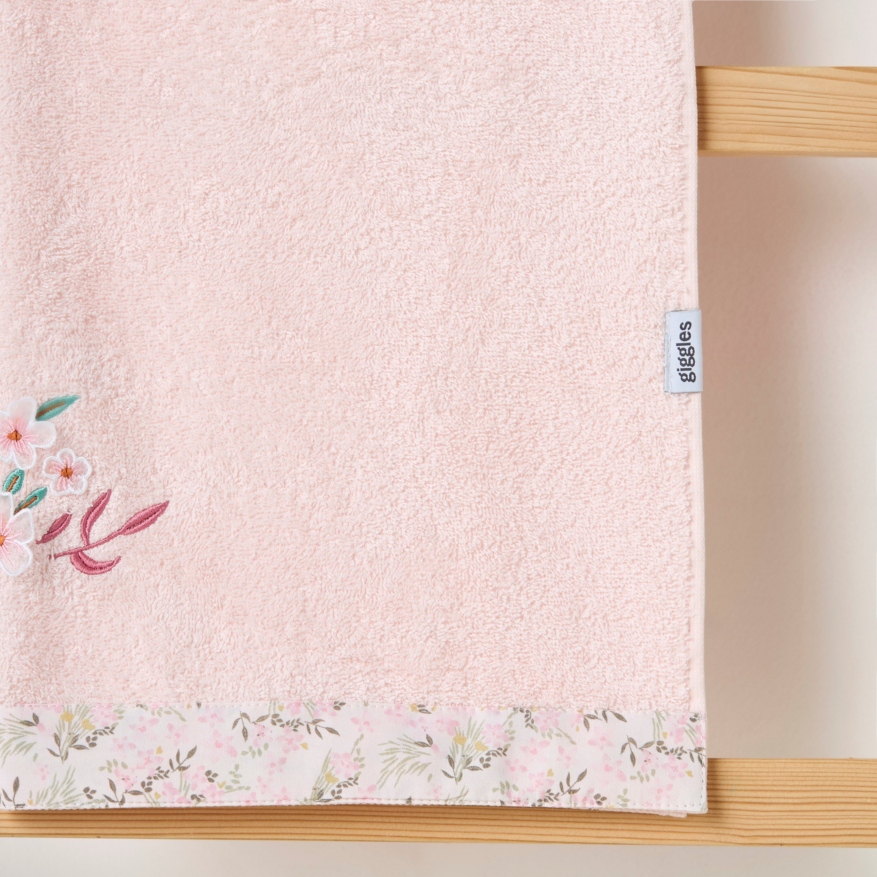 Turkish Cotton Towel with Floral applique - Blush
