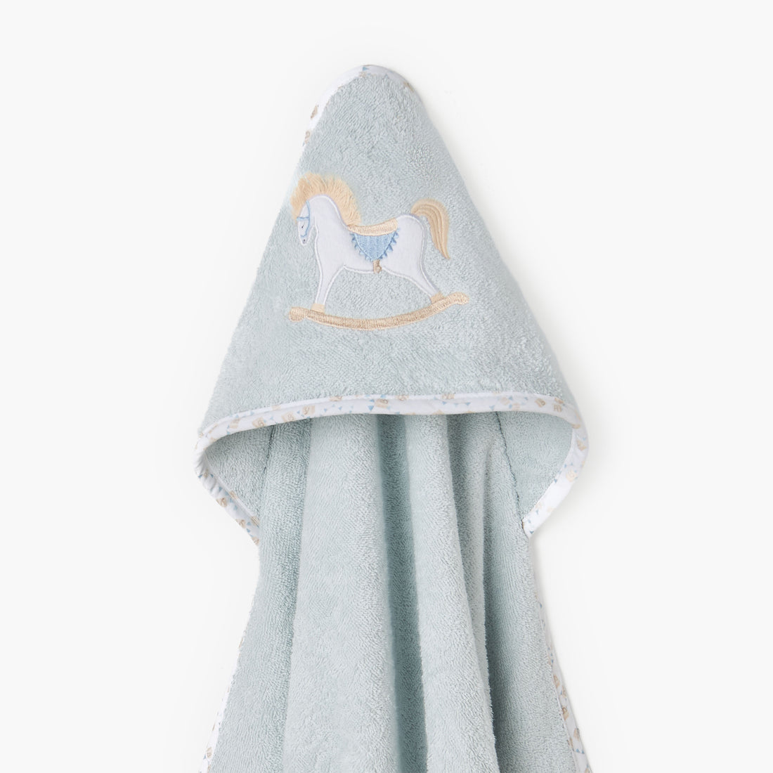 Turkish Hooded Cotton Towel with Rocking Horse applique - Blue