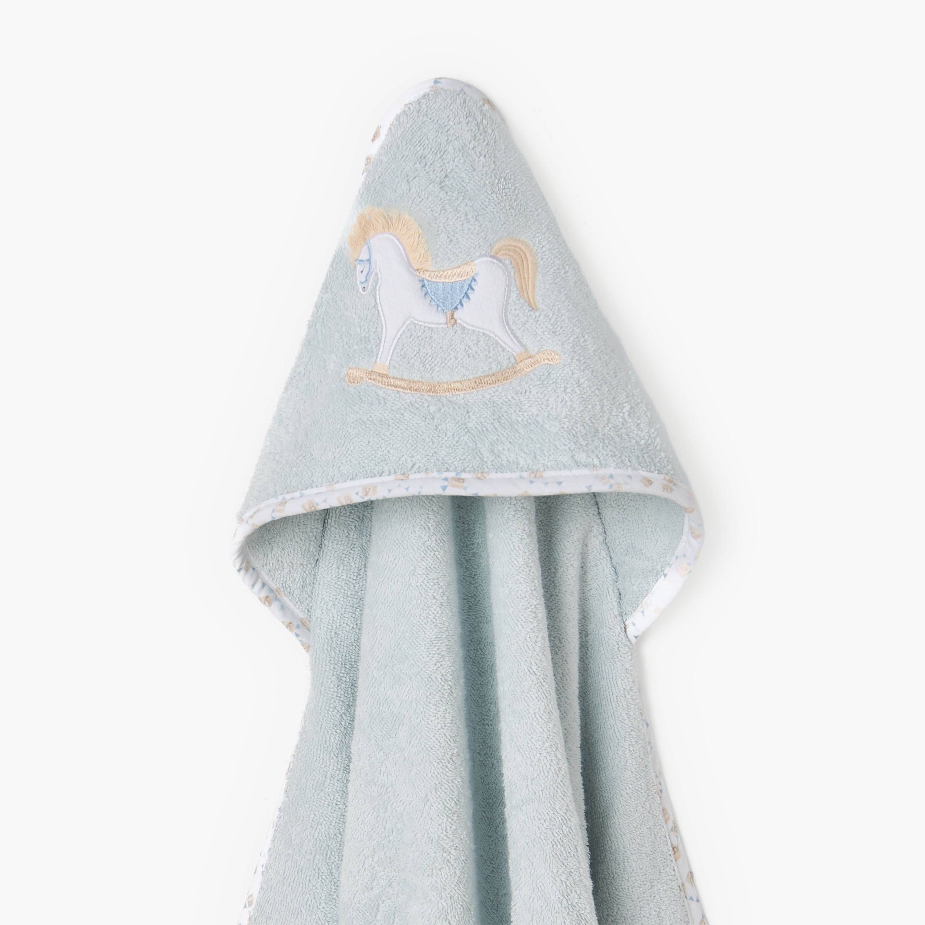 Turkish Hooded Cotton Towel with Rocking Horse applique - Blue