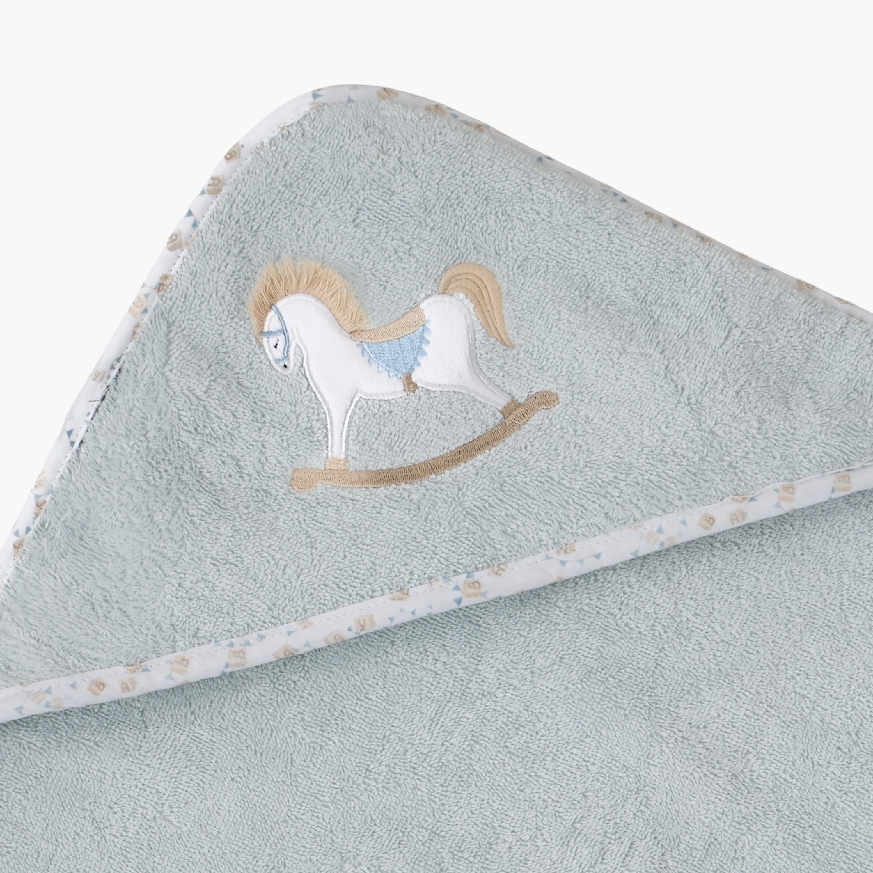 Turkish Hooded Cotton Towel with Rocking Horse applique - Blue