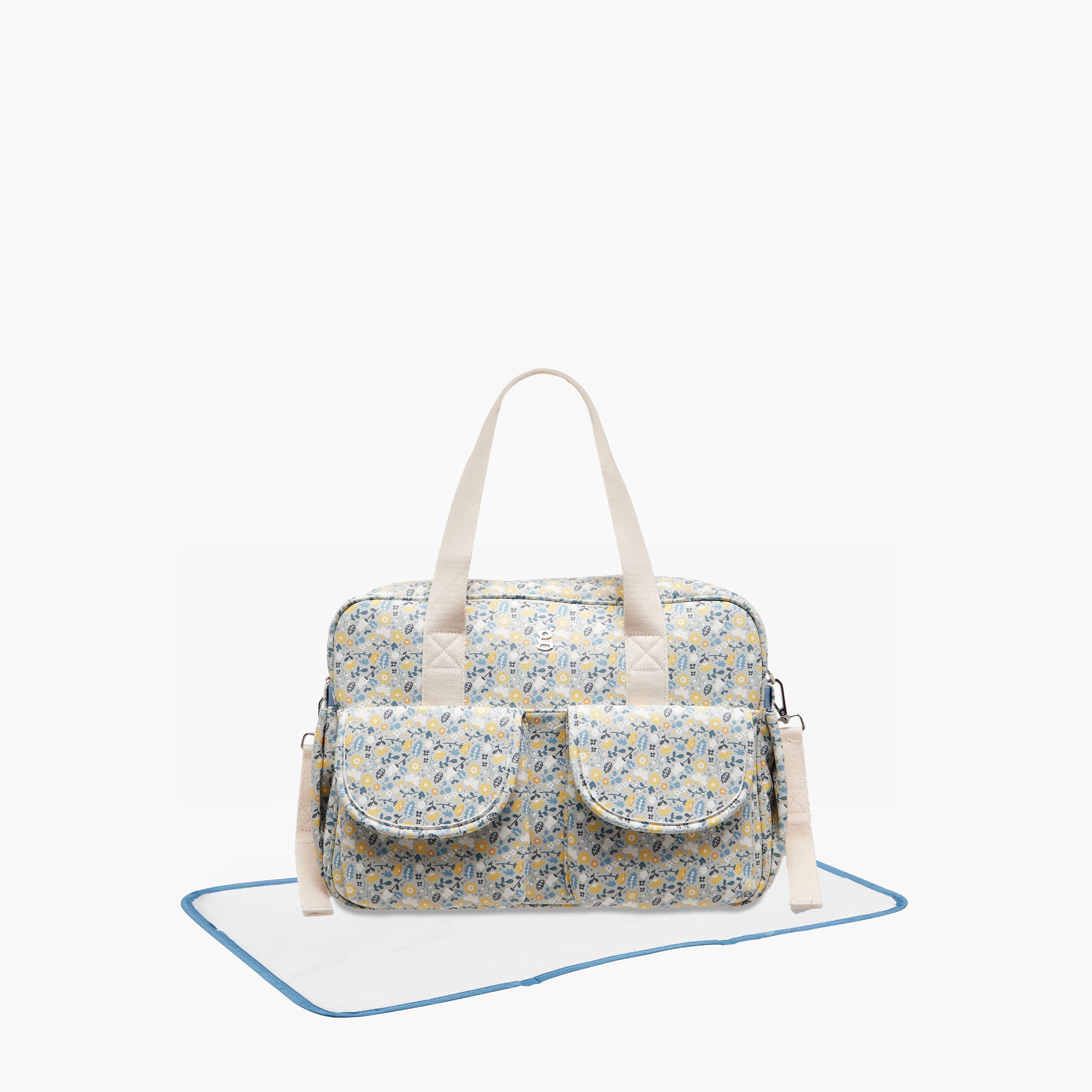 Giggles Floral Print Diaper Bag with Changing Mat - Blue