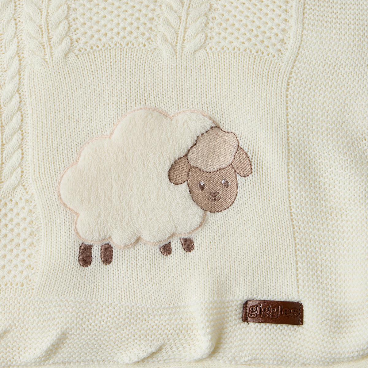 Giggles Receiving Blanket with Sheep Applique