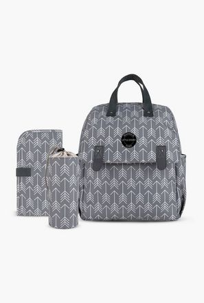 Little Story 3-Piece Diaper Backpack with Changing Mat and Bottle Bag - Arrow - Grey
