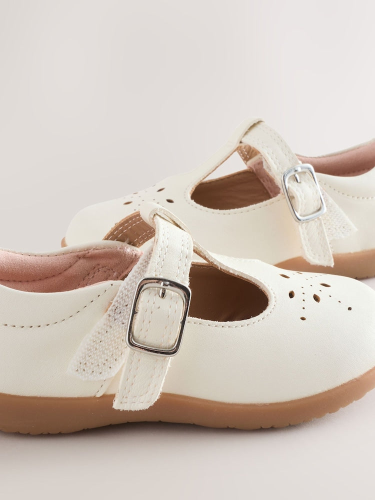 White Leather Standard Fit (F) First Walker T-Bar Touch Fastening Shoes