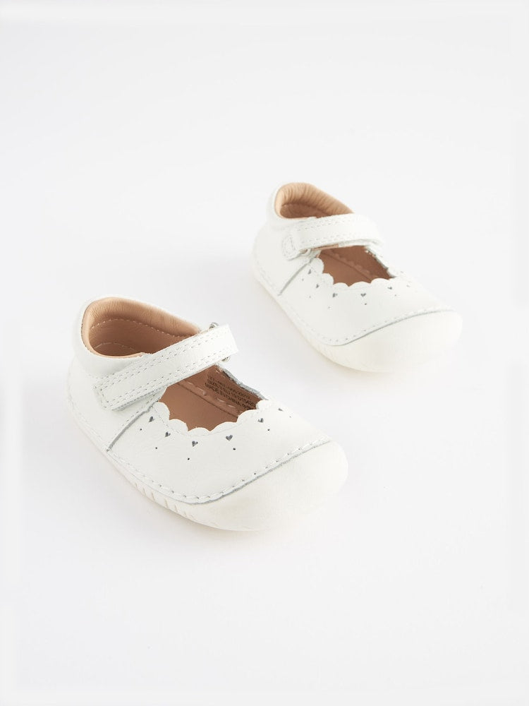 White Leather Wide Fit (G) Crawler Mary Jane Shoes - White Leather Wide Fit (G) Crawler Mary Jane / EU 19.5 (UK 3.5)