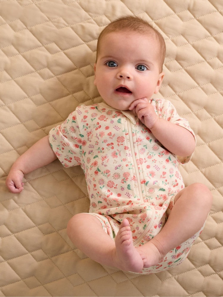 Purebaby Pink Short Sleeve Zip Rompers 2 Pack