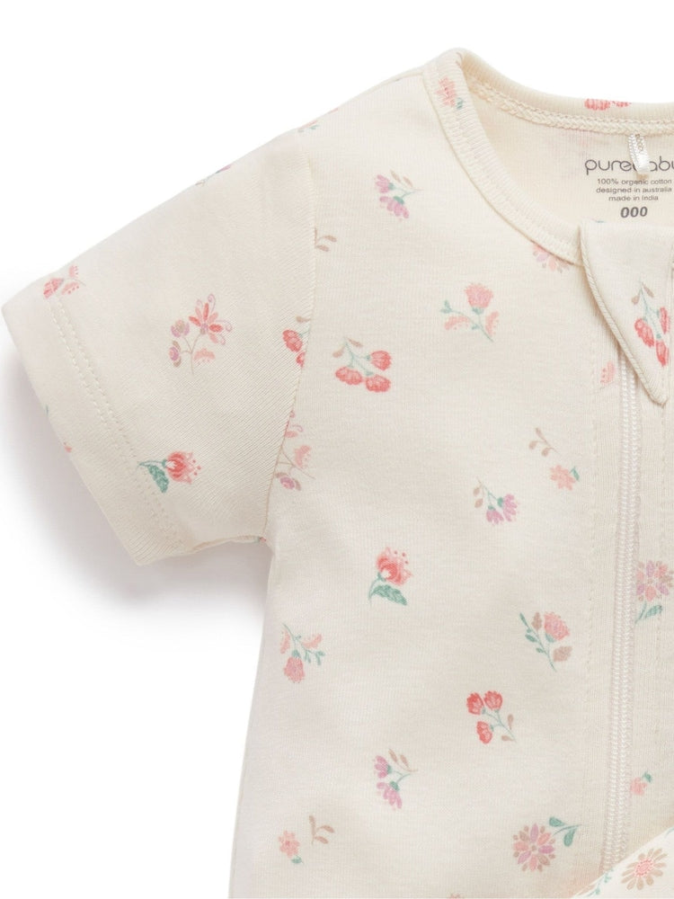 Purebaby Pink Short Sleeve Zip Rompers 2 Pack