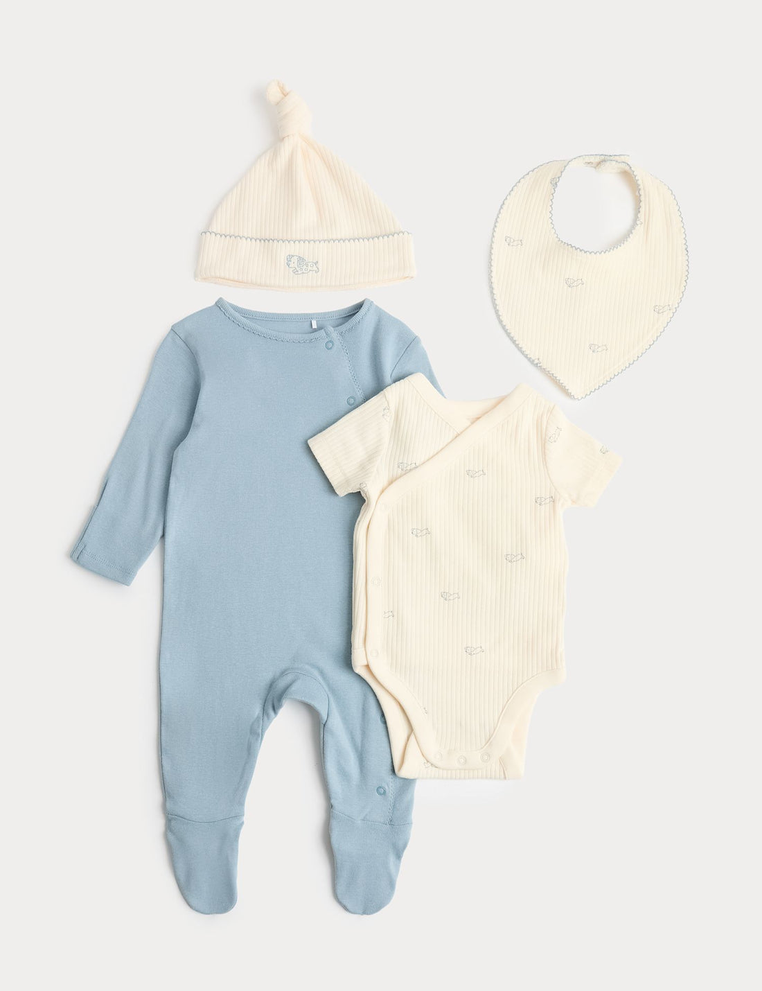 4 Piece Cotton Rich Puppy Print Starter Set (7lbs-9 Mths) - PALE AQUA / 0-3 Months
