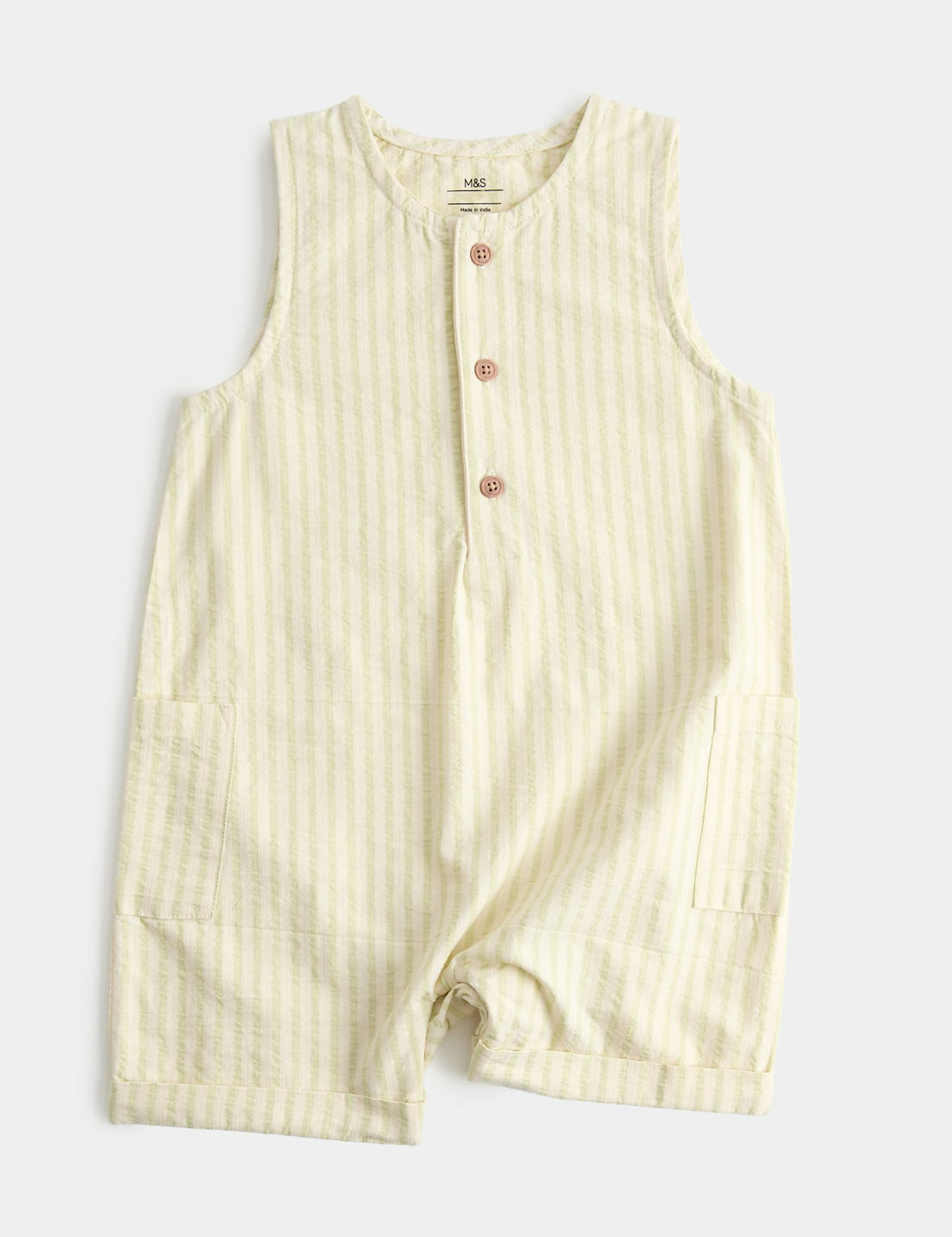 Cotton Rich Seersucker Striped Romper (0-3 Yrs)