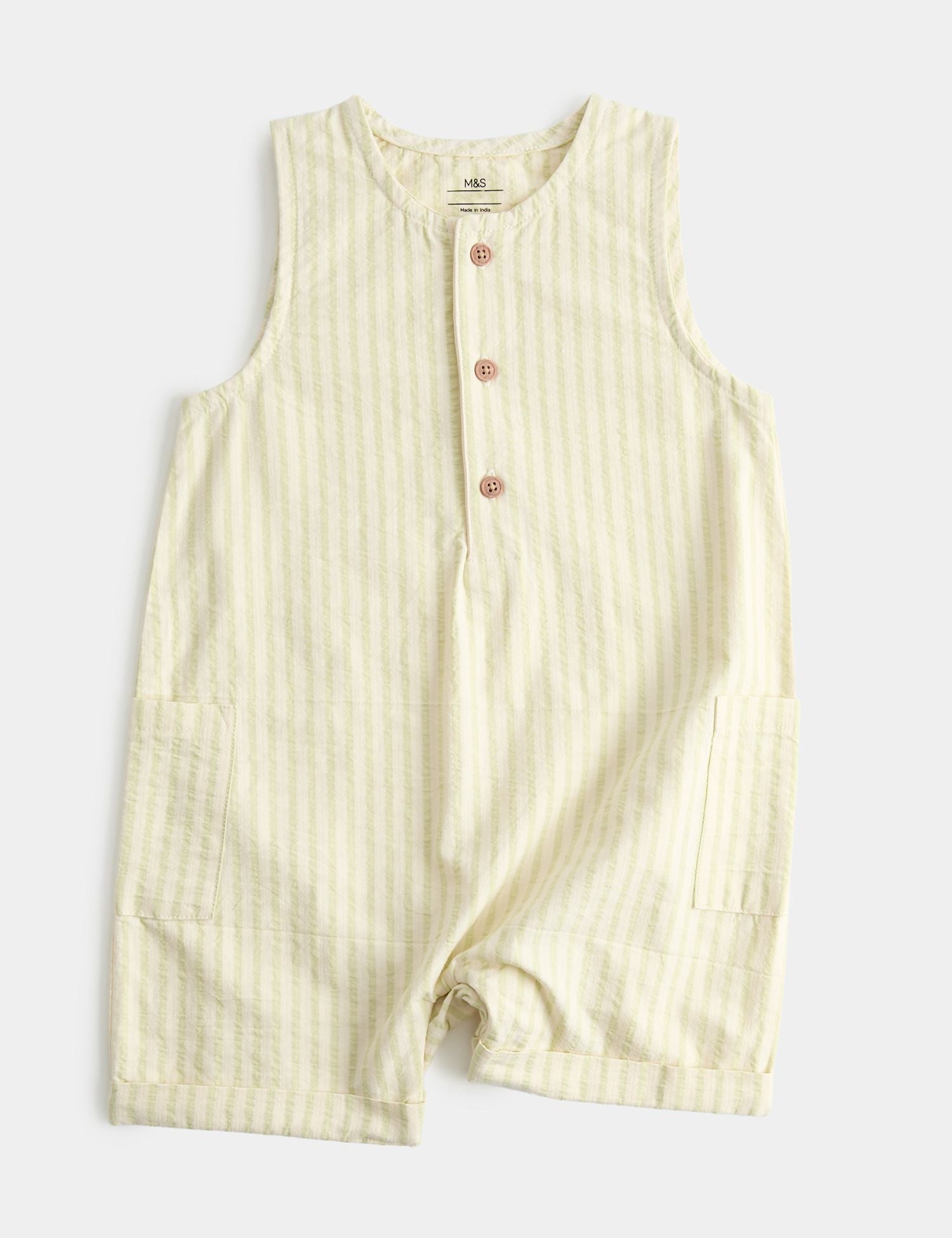 Cotton Rich Seersucker Striped Romper (0-3 Yrs)