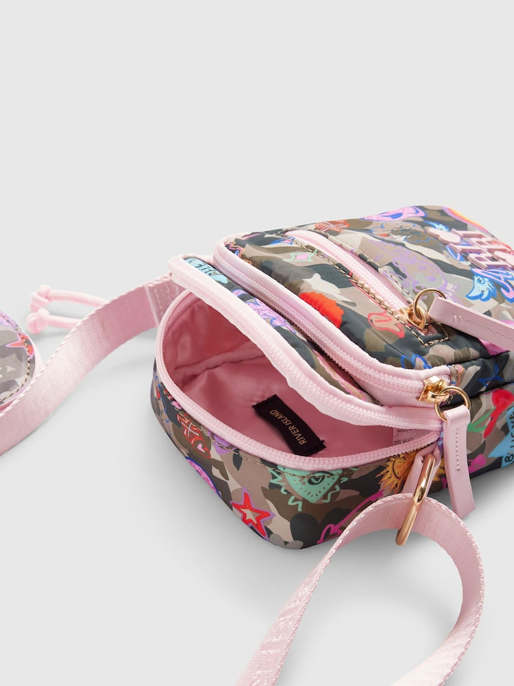 River Island Green Camo Print Festival Bag