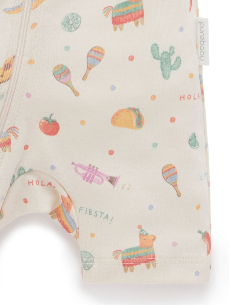 Purebaby Blue Short Sleeve Zip Rompers 2 Pack