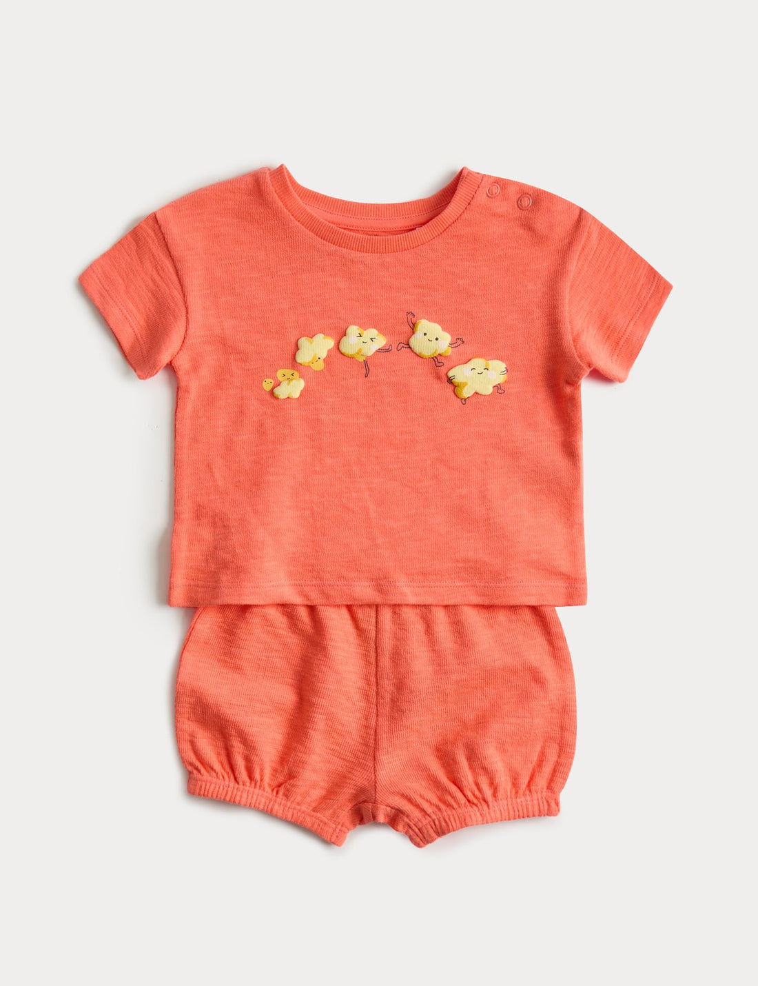 2 Piece Pure Cotton Popcorn Top & Bottom Outfit (0-2 Yrs) - BRIGHT CORAL / 12-18 Months