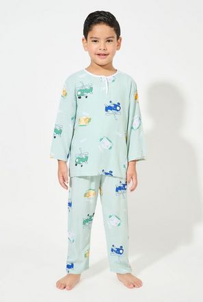 Styli Helicopter Print Long Sleeves T-Shirt & Pyjama Set