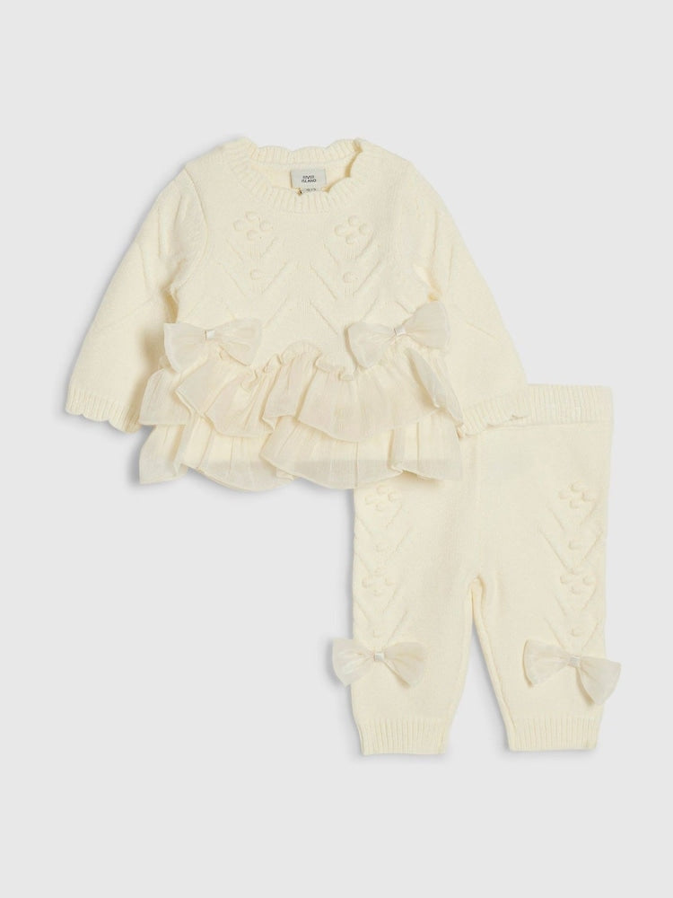 River Island Cream Bow Tulle Knit Legging Set - Cream / Up To 3 Months (50 - 62cm)