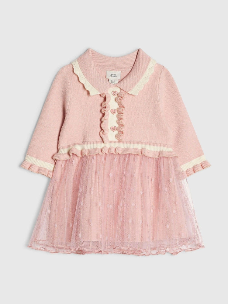 River Island Pink Tulle Hybrid Knit Dress - Pink / Up To 3 Months (50 - 62cm)