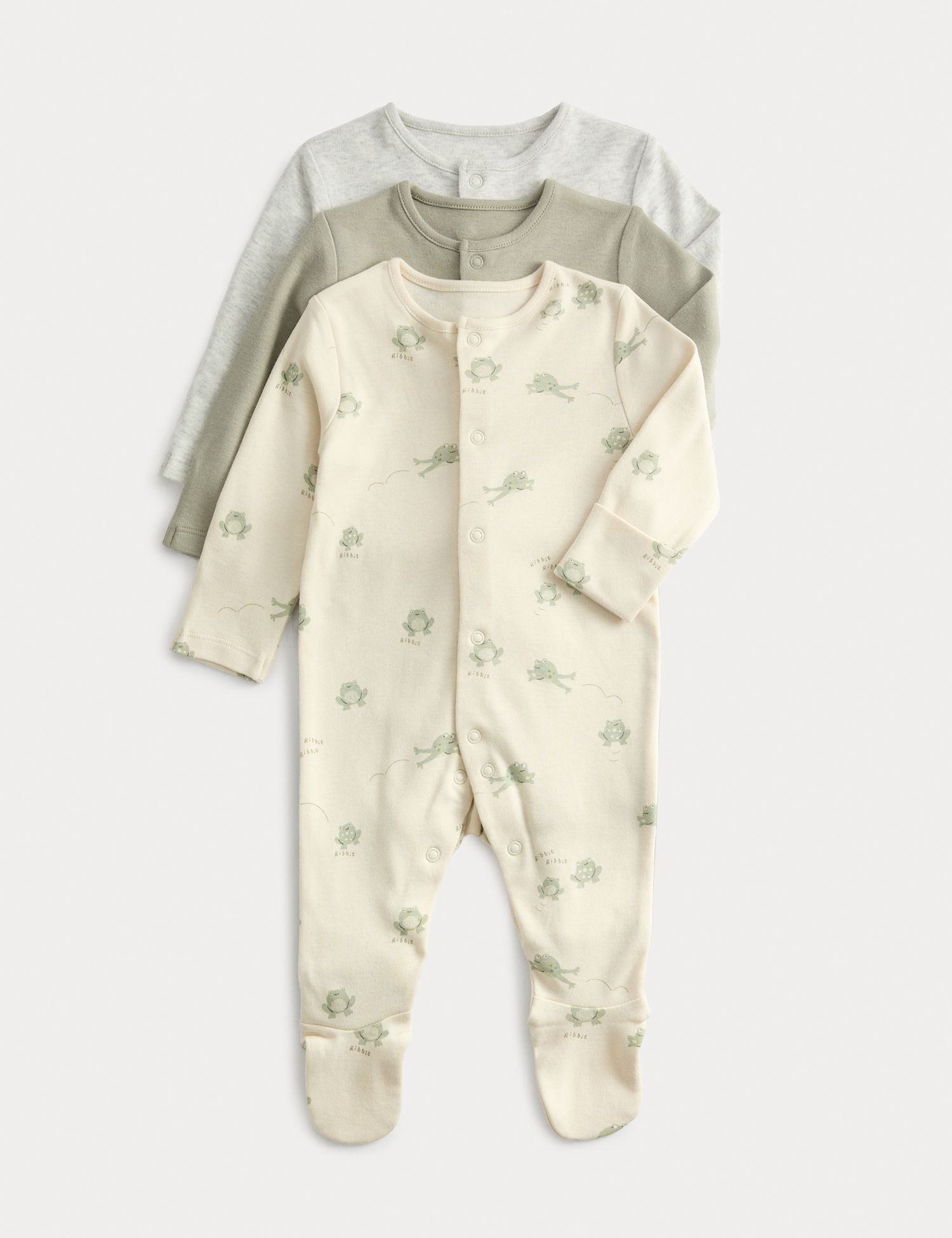 3 Pack Pure Cotton Frog Sleepsuits (0 Mths-3 Yrs) - GREY MIX / 12-18 Months