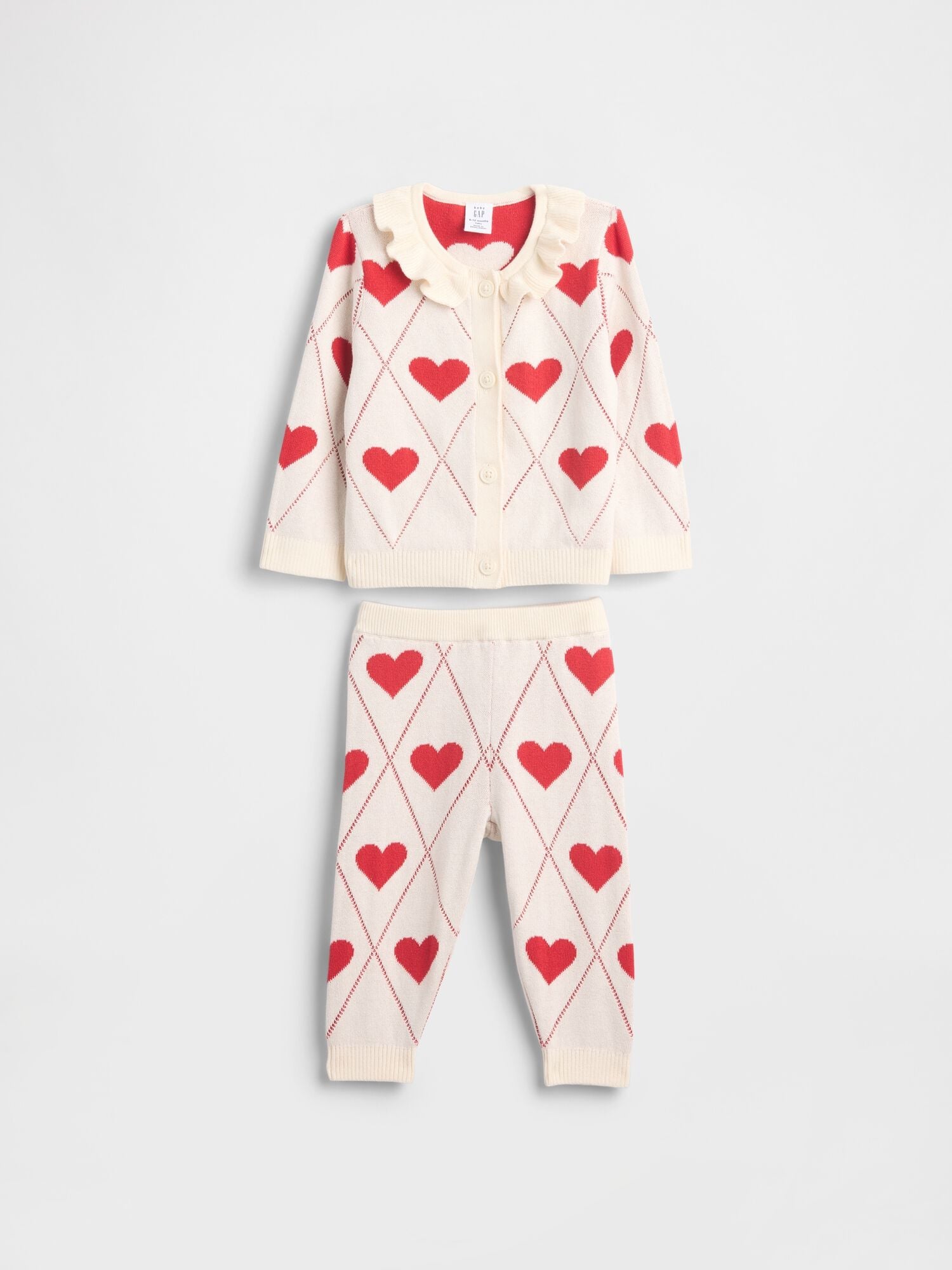 Baby Ruffle Collar Cardigan Sweater Set - HEARTS / 12-18M