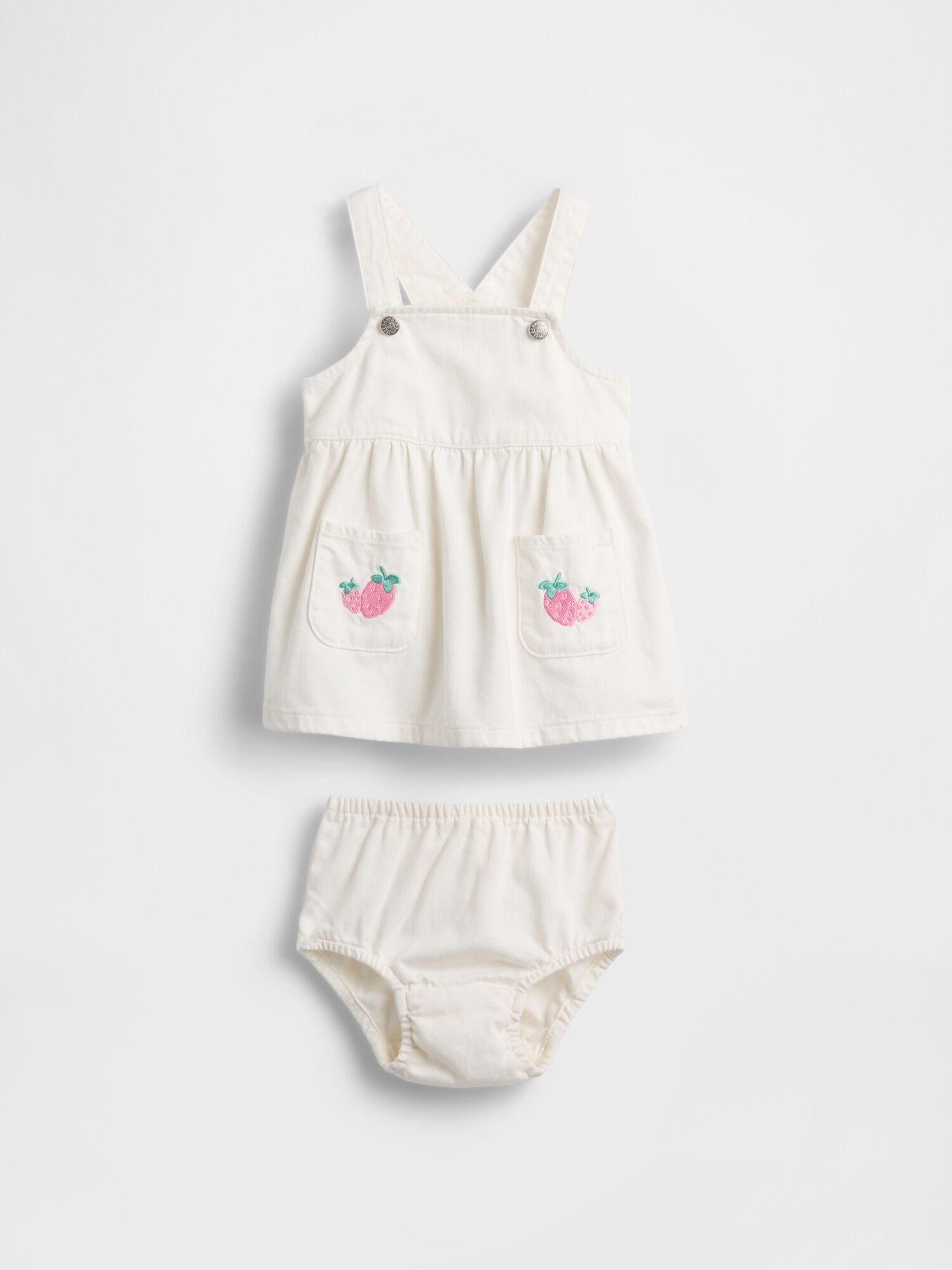 Baby Denim Strawberry Skirtall Set - ECRU / 12-18M