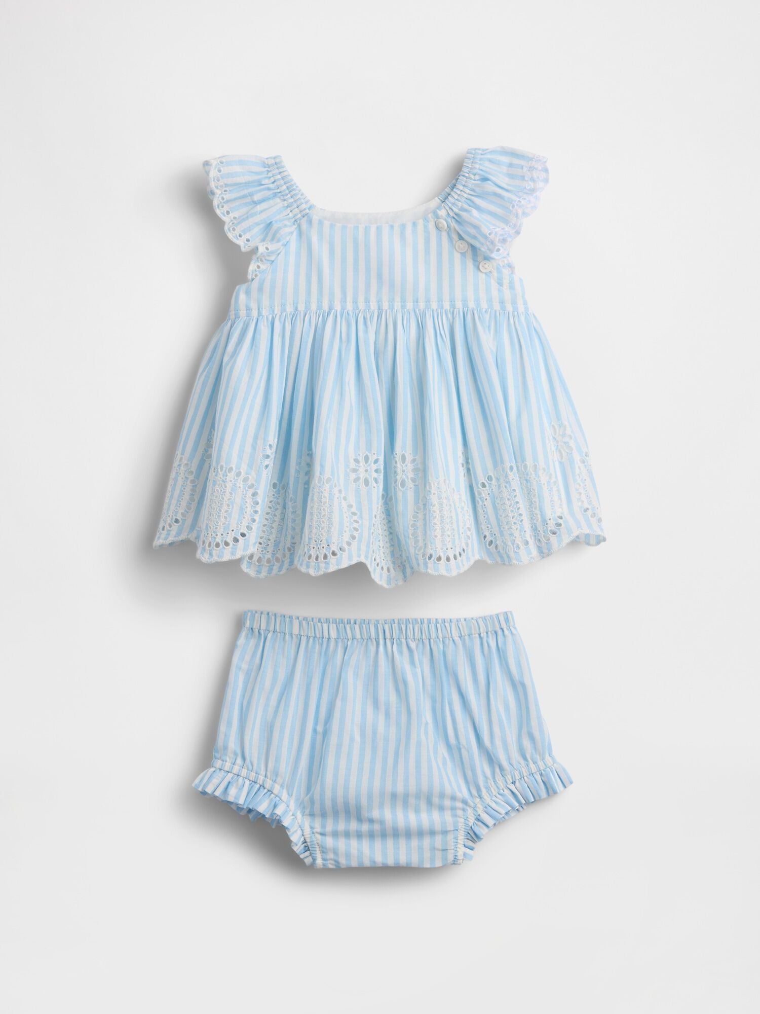 Baby Eyelet Outfit Set - BLUE FOCUS STRIPE / 12-18M