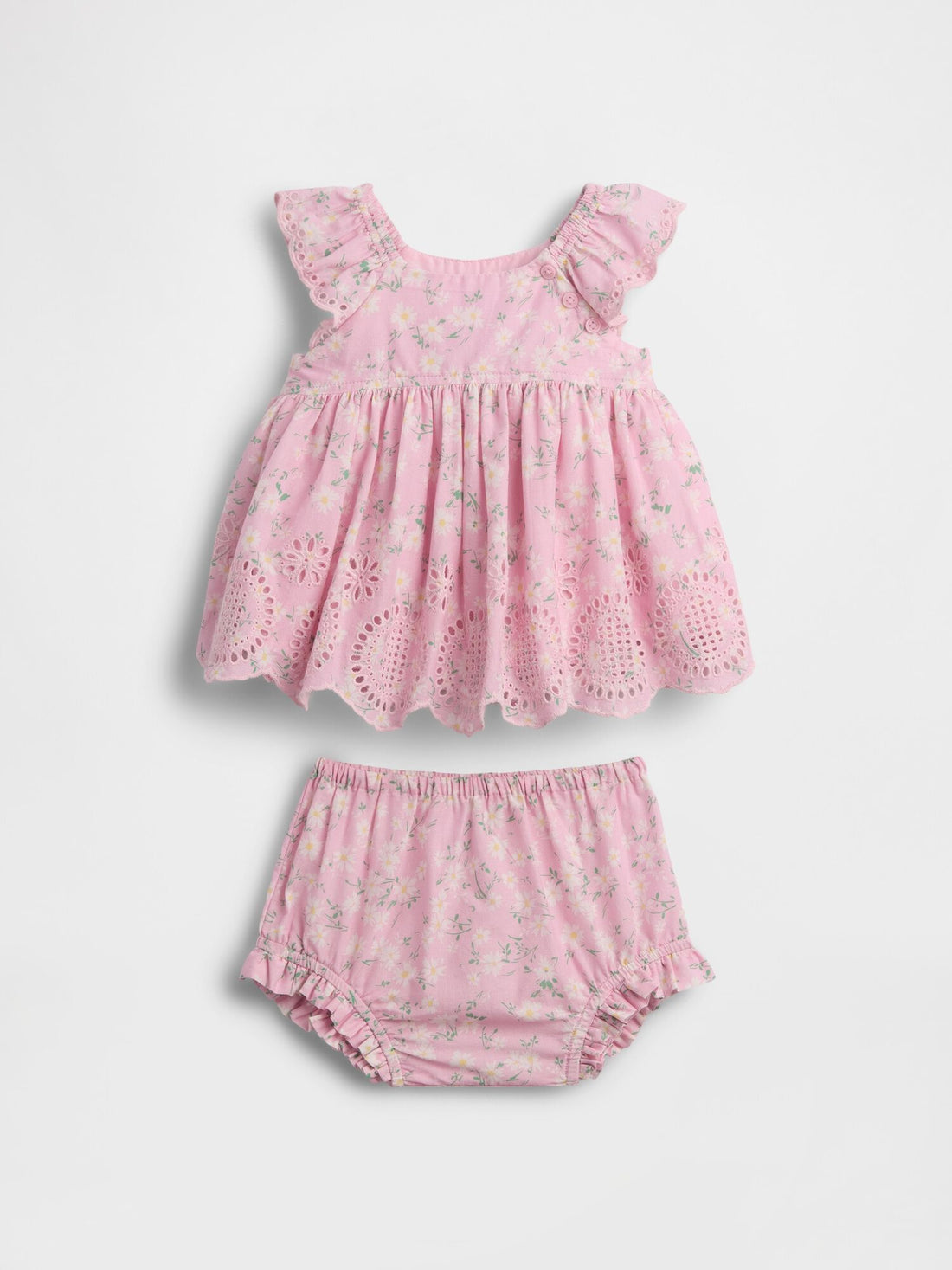 Baby Eyelet Outfit Set - PINK FLORAL / 12-18M