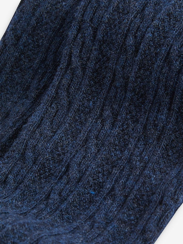 Navy Blue Regular Length Cotton Rich Cable Tights