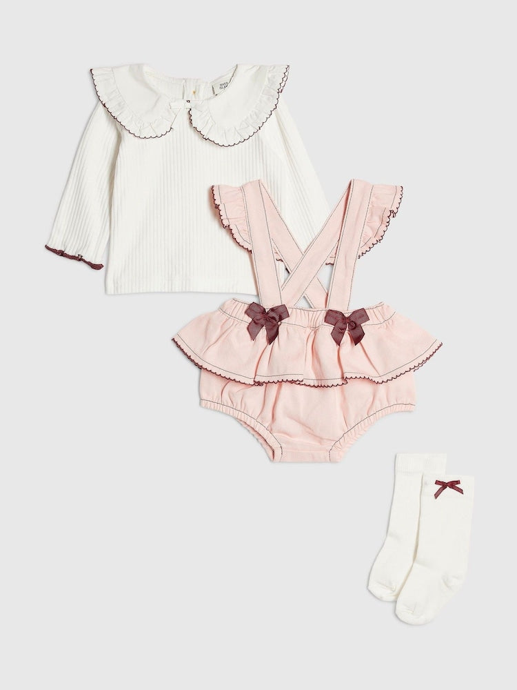 River Island Cream Bow Frill Bloomer 3 Piece Set - Cream / Up To 3 Months (50 - 62cm)