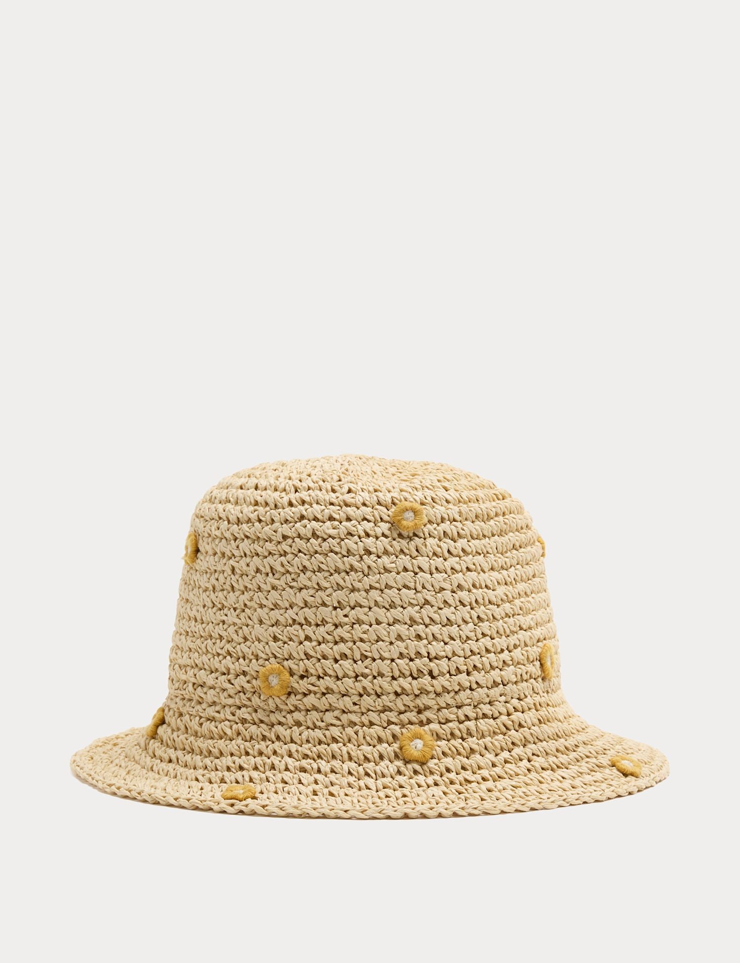 Kids’ Straw Raffia Embroidered Flower Hat - NEUTRAL / 6-10 Years