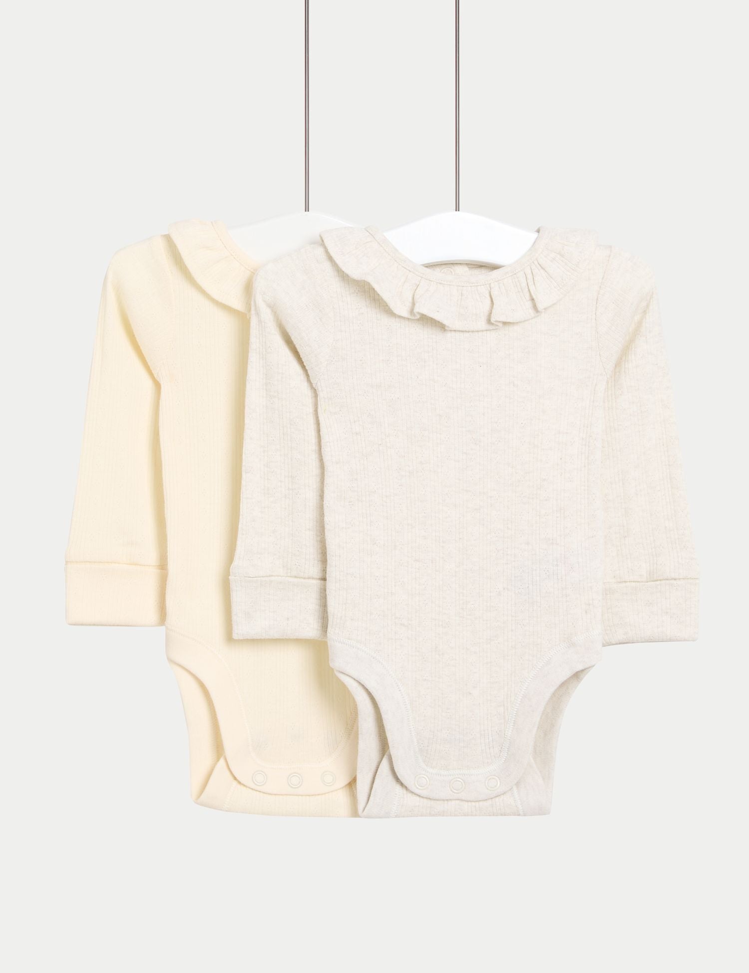 2 Pack Pure Cotton Frill Long Sleeve Bodysuits (0-3 Yrs) - NEUTRAL / 12-18 Months