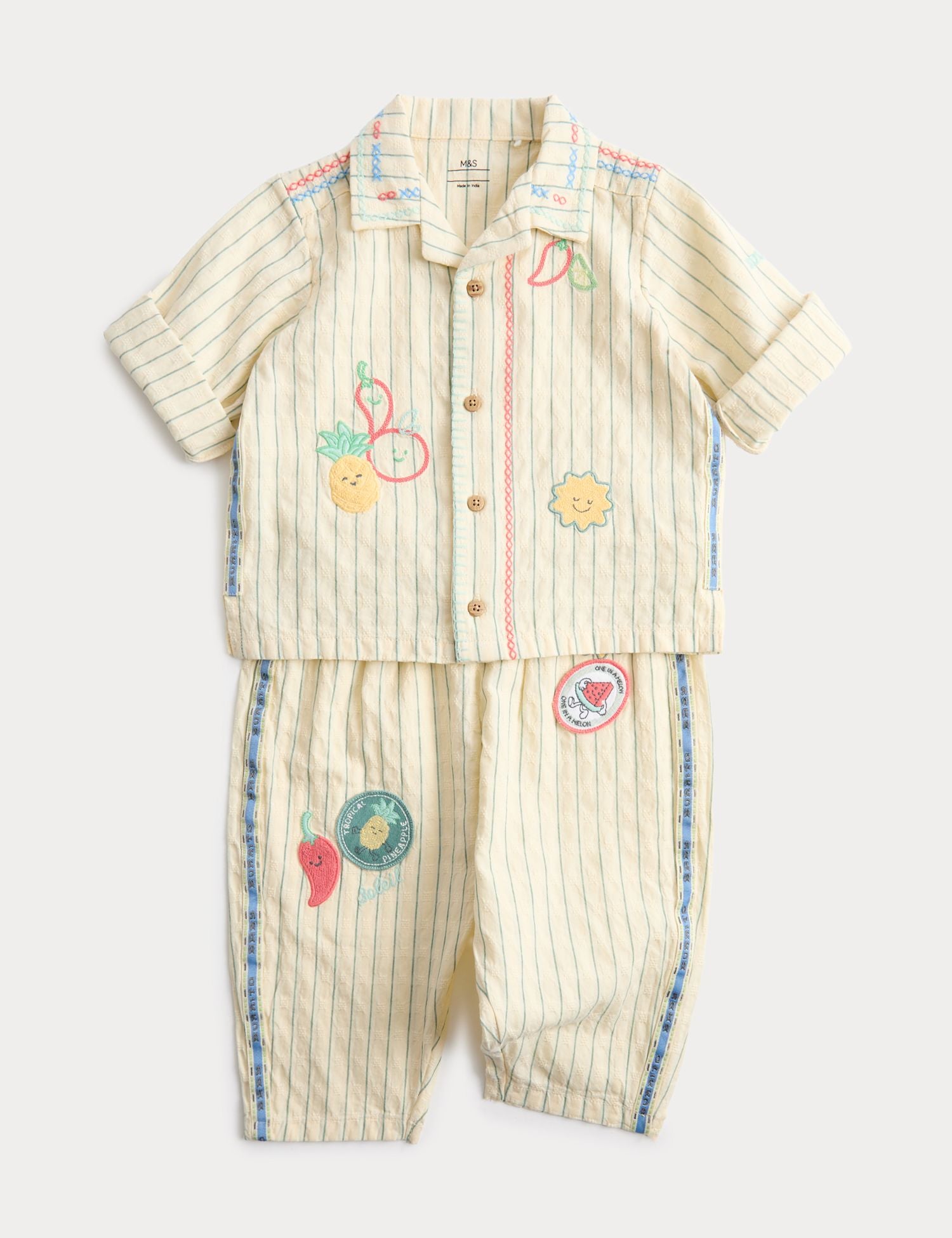 Pure Cotton Woven Striped Outfit (0-5 Yrs) - CREAM MIX / 12-18 Months