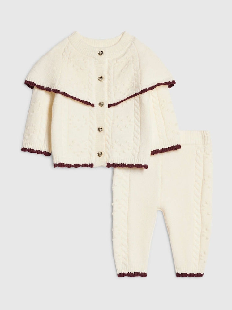River Island Cream Cape Cardigan & Trousers Set - Size Up To 3 Months (50 - 62cm) - River Island Cream Cape