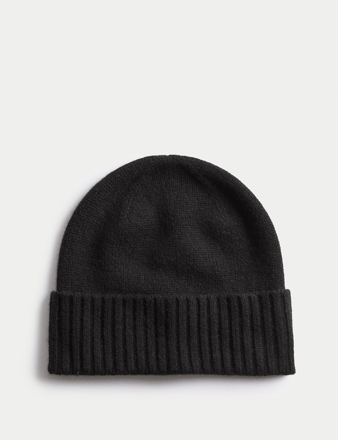 Pure Cashmere Knitted Turn Up Beanie Hat - BLACK / 1SIZE