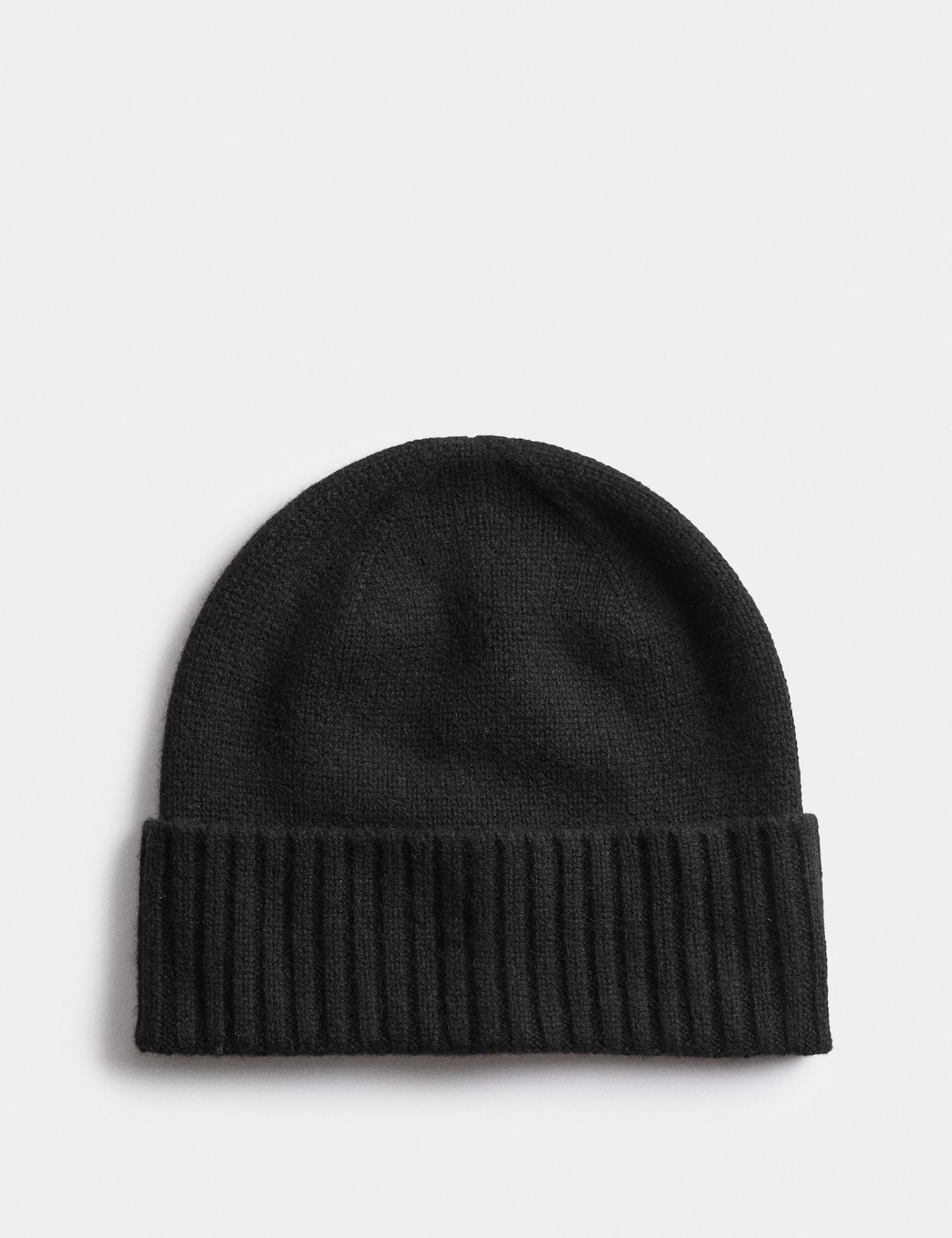 Pure Cashmere Knitted Turn Up Beanie Hat - BLACK / 1SIZE