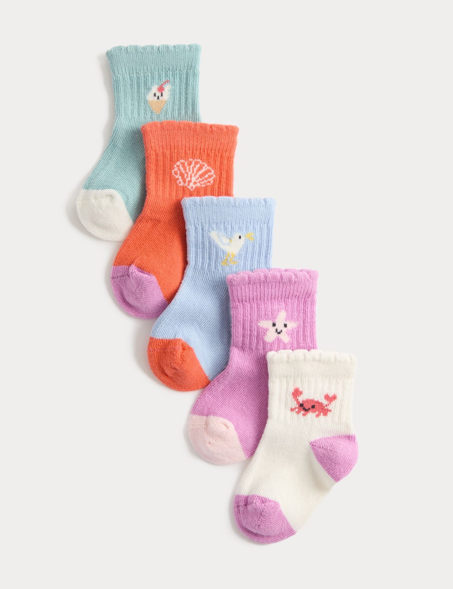 5 Pack Cotton Rich Seaside Baby Socks (0-24 Months) - ORANGE MIX / 12-24