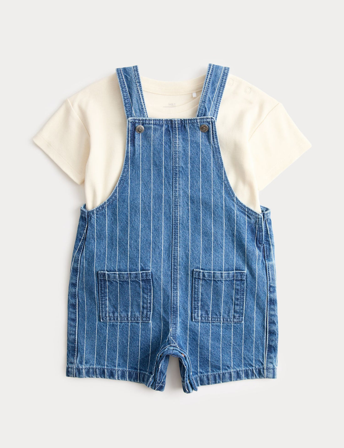 Denim Striped Bibshort with T-Shirt (0-3 Yrs) - DENIM / 12-18 Months