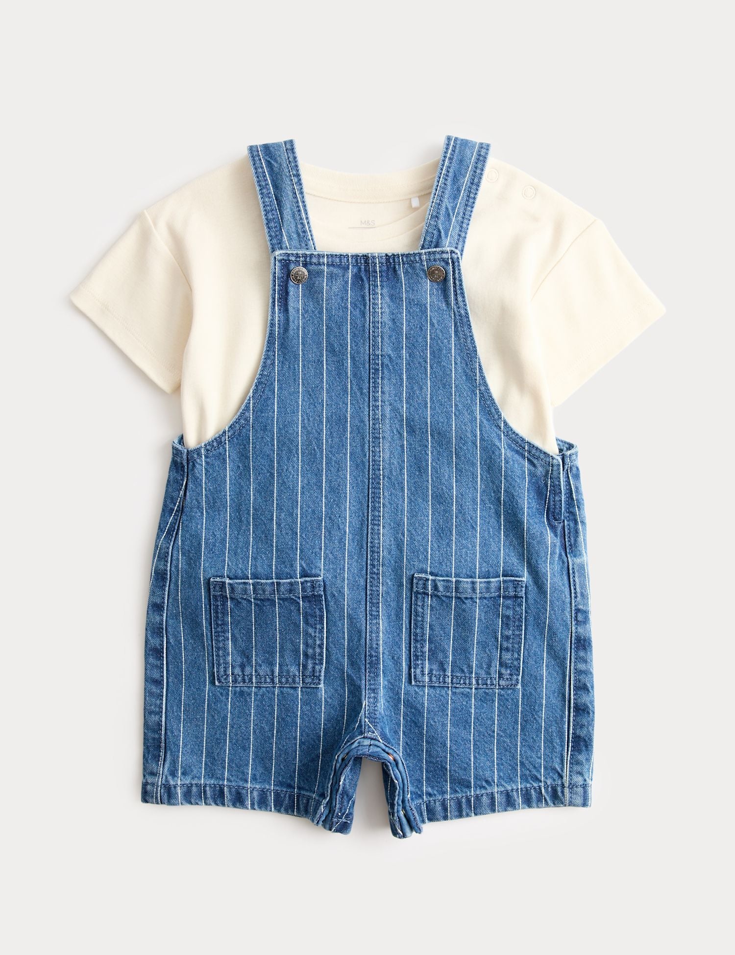 Denim Striped Bibshort with T-Shirt (0-3 Yrs) - DENIM / 12-18 Months