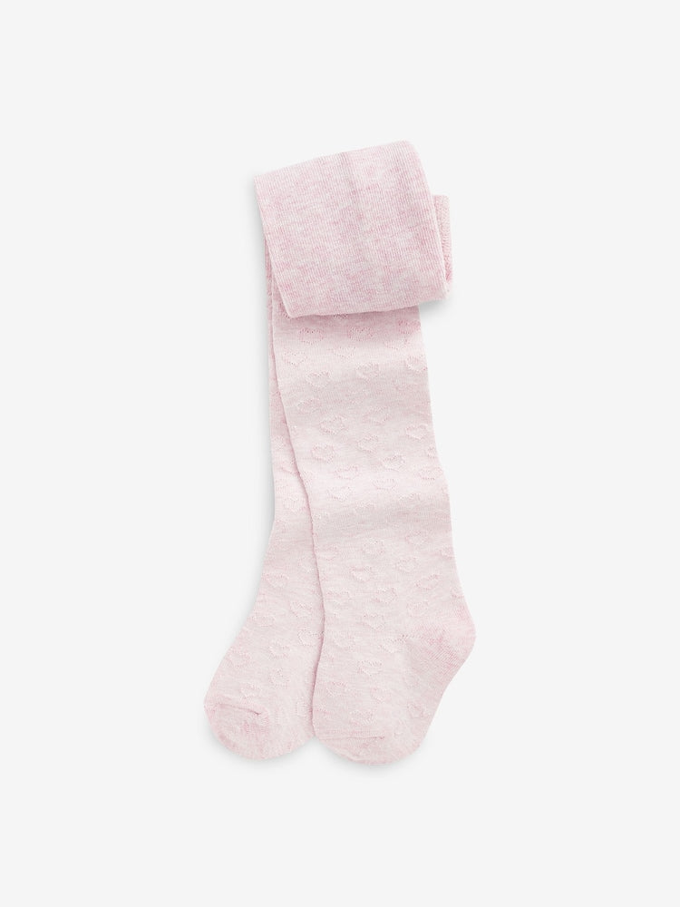 Pink Cotton Rich Textured Heart Tights - Size Up To 6 Months (50 - 68cm) - Pink