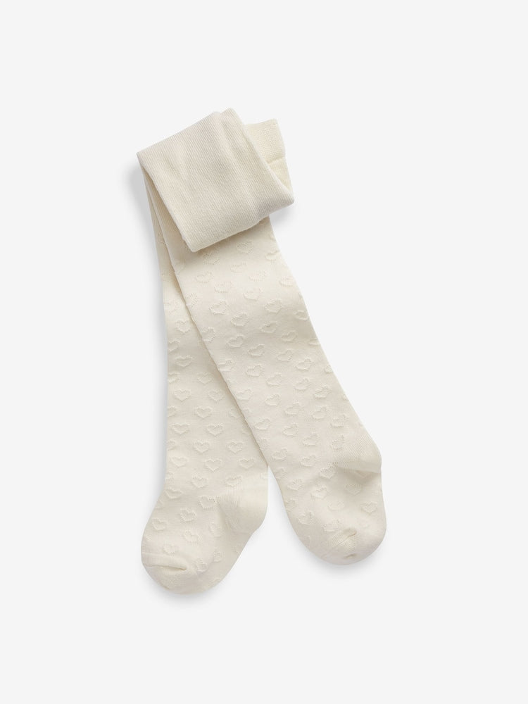 Ecru Cream Cotton Rich Textured Heart Tights - Size Up To 6 Months (50 - 68cm) - Ecru Cream