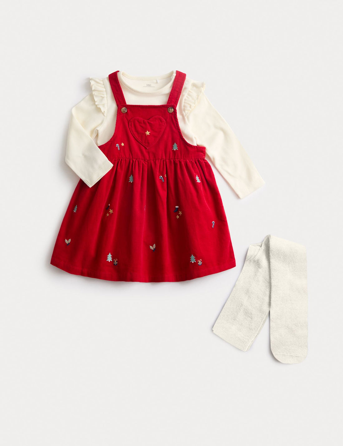 3pc Cotton Rich Christmas Dress with Tights