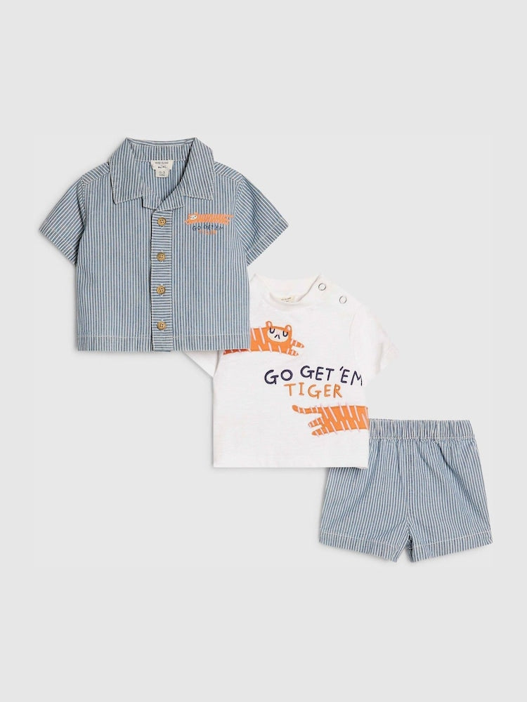 River Island Blue Tiger Stripe Shirt & Shorts Set 3 Piece