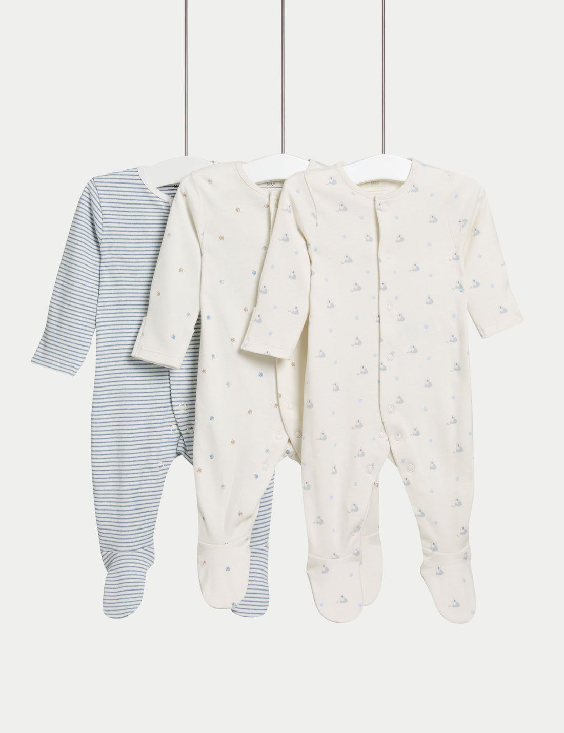 3 Pack Pure Cotton Dog Popper Footed Sleepsuits (0-3 Yrs) - BLUE MIX / 12-18 Months