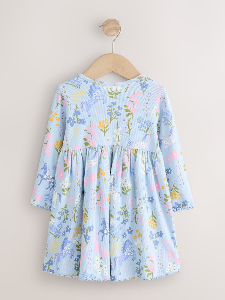 Blue Floral Unicorn Long Sleeve Ribbed